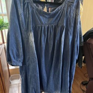 Free People Indigo Washed Peasant Tunic